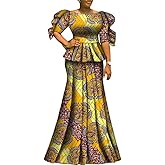 BintaRealWax African Dress for Women 2 Piece Traditional Beautiful Print Ankara Dashiki for Party Work Evening Dress