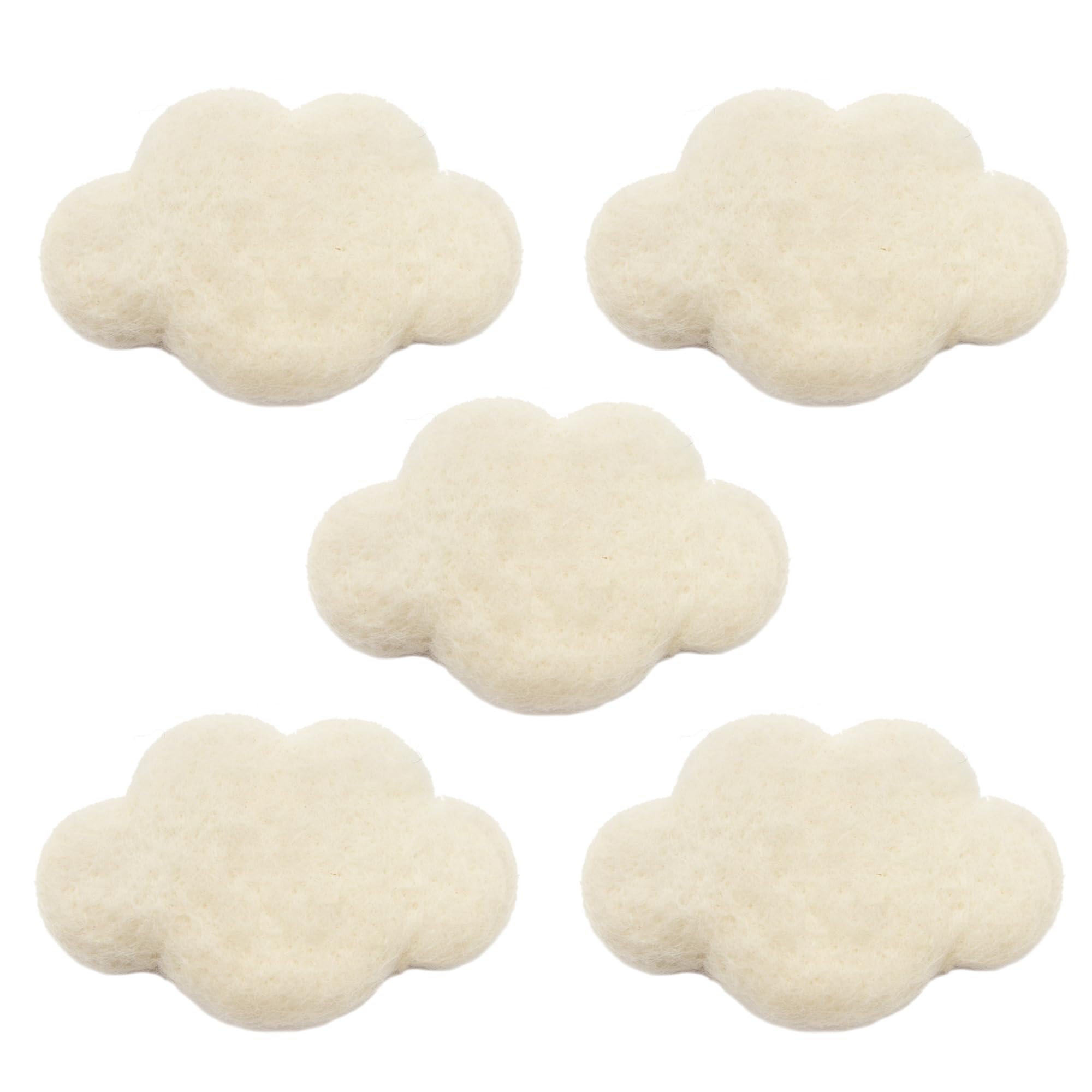 Glaciart One Felt Clouds - Garlands, Crafts, Decor - Soft Plush for Kids' Rooms, Nursery - 100% New Zealand Wool, Felted in Nepal, Essential Oil Ready – 5-Pack