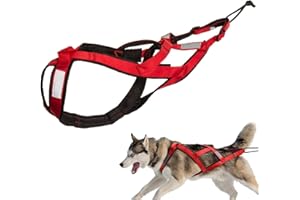 Dog Sledding Harness Weight Pulling Harness for Medium Large Dogs Professional Work Out Husky Harness Leash (Red, Large)