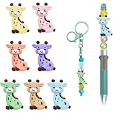 WOZADU 7 PCS 3D Giraffe Silicone Focal Beads for Pens，Beaded Pen Supplies，Focal Beads Bulk for Making Keychain Handmade Crafts