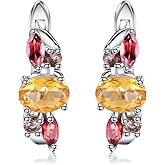 Kemstone Natural Citrine/Garnet Drop Earrings Sterling Silver Dangle Earrings