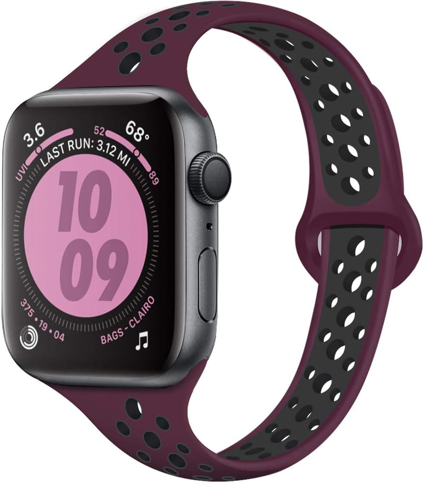 OriBear Slim Band Compatible with Apple Watch 40mm 44mm Series 4 Series 5, Breathable iWatch Band 38mm 42mm Series 3/2/1, Soft Silicone Sport Replacement Band Narrower Thinner for Women Men Kids