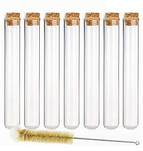 DEPEPE 12pcs 80ml Glass Test Tubes 25×200mm with Cork Stoppers and 1 Brush