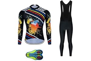 MOXILYN Cycling Jerseys Men Set Bike Clothing for Men Long Sleeve Bike Jacket and Cycling Bibs Pants with 20D Gel Pad