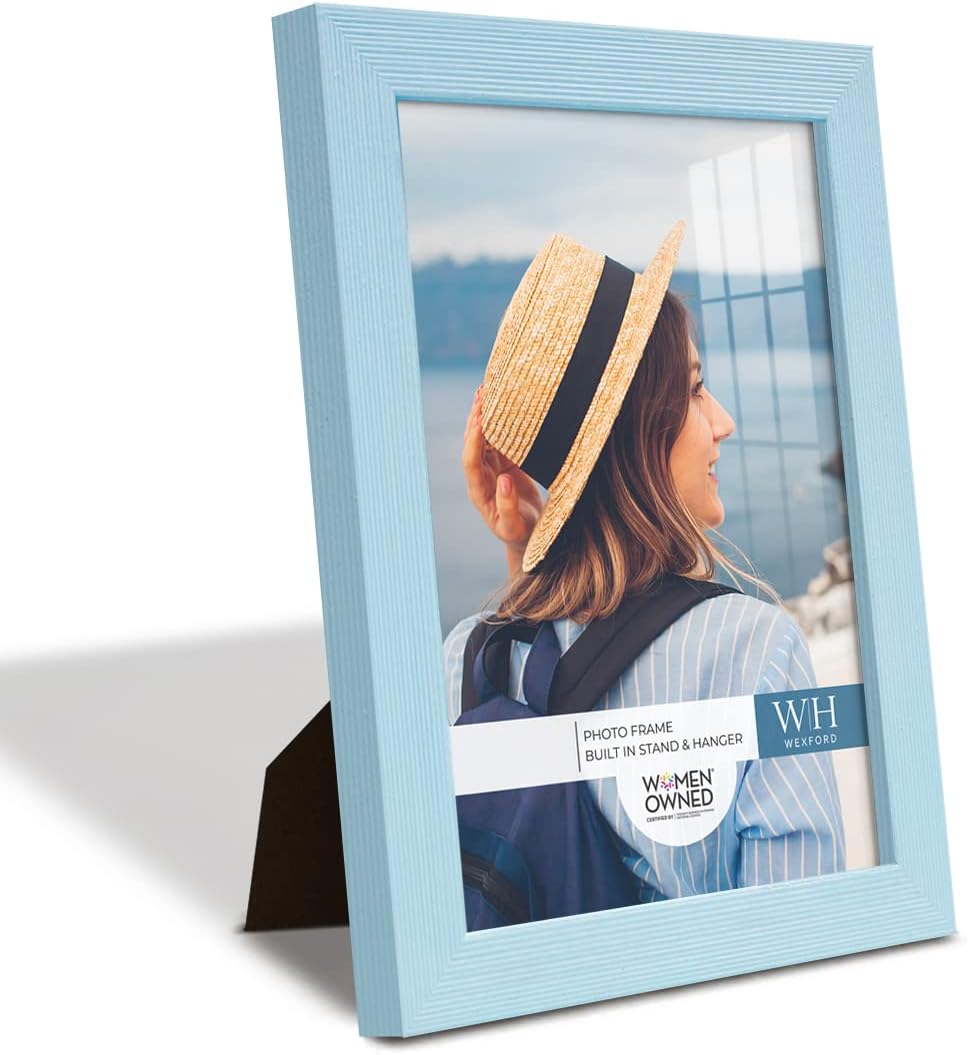 Photo Albums, Frames & Accessories - Renditions Gallery 6x8 inch Picture Frame Modern Style Wood Pattern and High Definition Glass Ready for Wall and Tabletop Photo Display, Blue Frame
