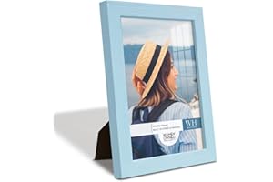 Renditions Gallery 6x8 inch Picture Frame Modern Style Wood Pattern and High Definition Glass Ready for Wall and Tabletop Photo Display, Blue Frame
