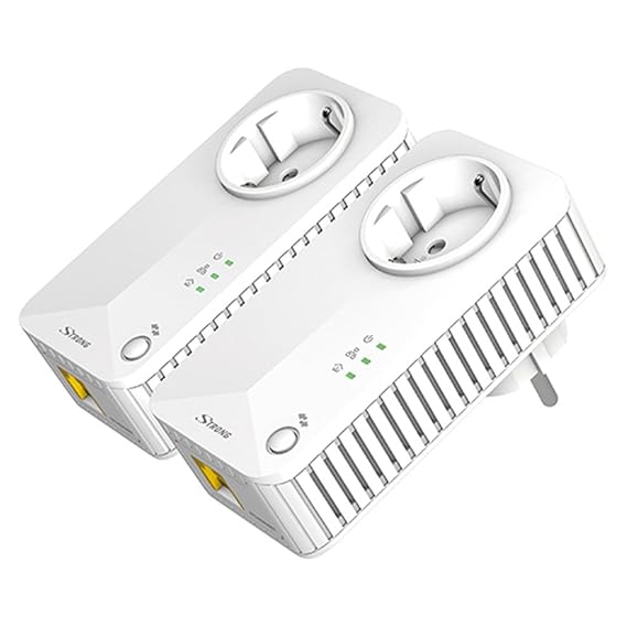 STRONG Powerline 500 Kit Netzwerkadapter (bis 500 Mbit/S, integrierte Steckdose, Fast-Ethernet-LAN, Powerlan) Weiß