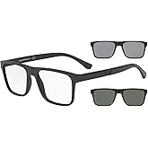 Emporio Armani Mens EA4115 Rectangular Eyewear Frames With Two Interchangeable Sun Clip-ons
