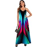 shengfan Plus Size Maxi Dresses Sundress for Women Loose Printed Adjustable African Beach Dress with Pockets