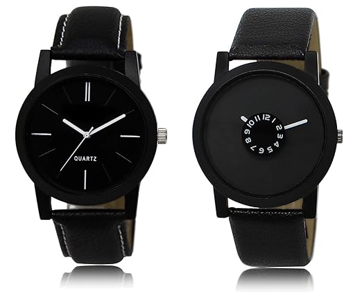Shocknshop Analog Black Dial Stylish Leather Belt Combo Mens Boys Watch -Pack of 2 (LR05_25)
