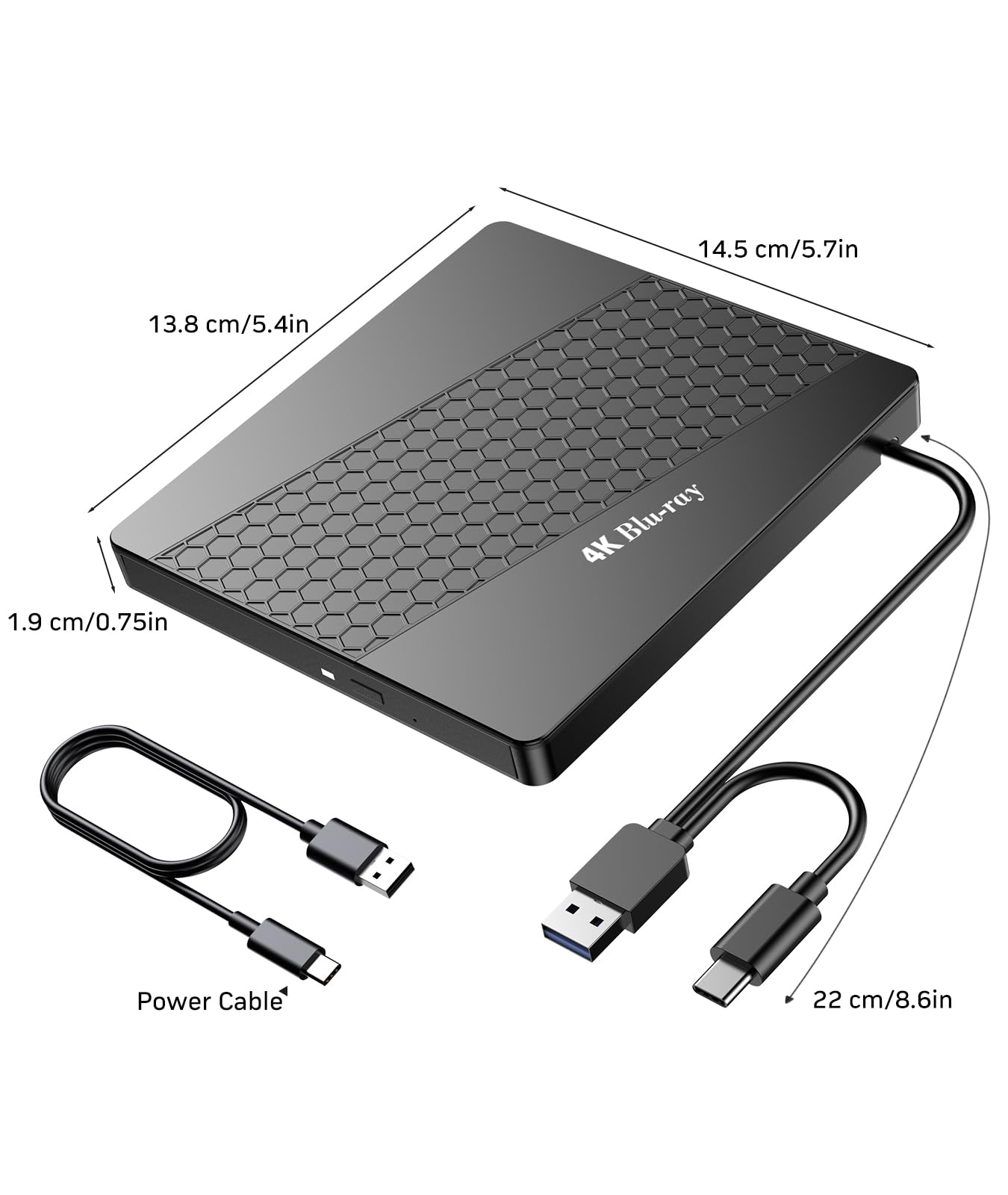 XRTFORE External 4k Blu Ray Drive for PC,Portable 4k UHD Blu Ray Player,SD/TF Port with Carry Case, USB 3.0 HD Blu-Ray Player,DVD+/-RW External Optical Drive for MacBook Pro Windows Laptop, black