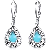 AOVEAO Heart Turquoise Earrings S925 Sterling Silver Vintage Daily Jewelry Gift for Sensitive Ears Women Girls Turquoise Lovers