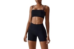 ABOCIW Workout Sets for Women 2 Piece Twist Front Halter Sports Bras High Waist Booty Shorts Exercise Gym Yoga Outfit