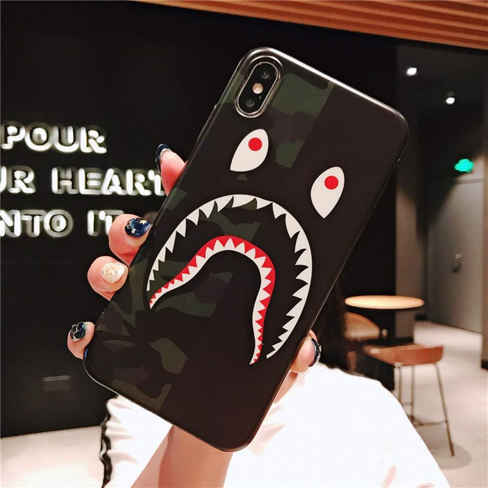 iPhone X/Xs Case Street Fashion Shark Face Design, Flexible Durable Full-Protective Back Case Cover for iPhone X 5.8inch (Black/Shark)