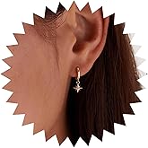 Jugielu Vintage Starburst Hoop Huggie Earrings Gold Cz Star Earrings Crystal Starburst Dangle Earring Celestial Star Drop Earring Cz Sunburst Jewelry for Women