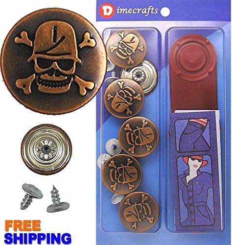 20 mm Skull Jean Buttons CT. 6 w/Tool (Skull -n- Helmet)