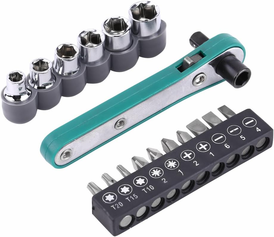 17pcs Mini Ratcheting Screwdriver Bit Set with Socket WrenchFlat Bits