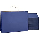 SHOPDAY Navy Blue Paper Bags with Handles 16x6x12, 25 Pack Large Kraft Paper Bags Bulk, Tote Bag Shopping Bags, Paper Gift Bags, Retail Bag Merchandise Bags for Grocery Business Takeouts