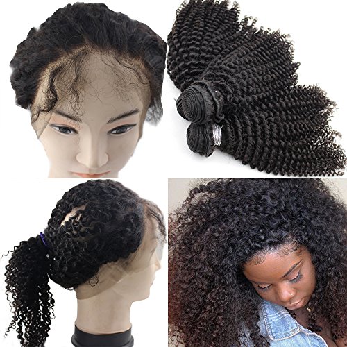Atina hair Custom 360 Lace Frontal Band with Bundles Afro Kinkys Curly Hair Extensions and Bundle Deals 12 14 16 frotal 12