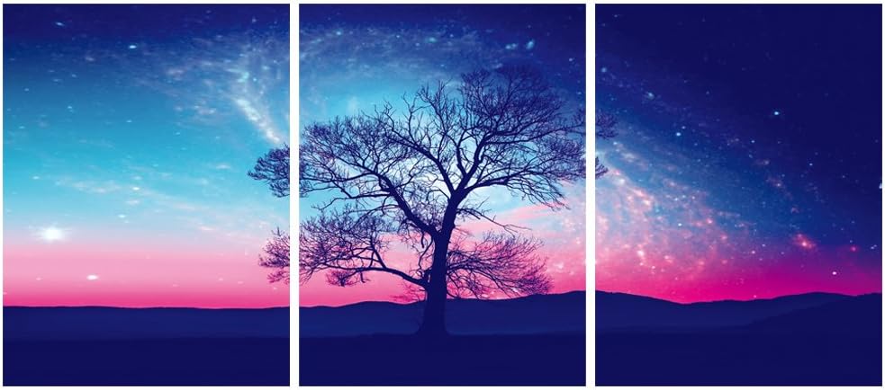 GEVES Galaxy Universe Starry Night Sky Tree Landscape Small Wall Art Canvas Paintings Posters Prints for Living Room Bedroom Home Wall Decor Ready to Hang