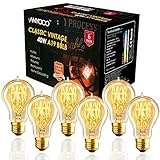 6-Pack 40 Watt Edison Round A19 Vintage Bulbs -E26 Base Victorian Style - 4.4 in. Length - Quad Loop Filament - Amber Tinted Antique Classic Tungsten Filament Edison Bulbs for Decor