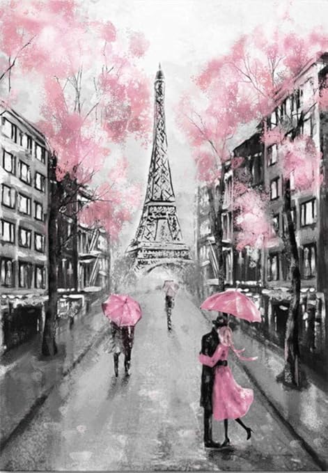 Ymx Diy Family Peinture Par Numeros Festival Cadeau Rose Romantique Paris Amoureux De La Tour Eiffel Pour Adultes Kid Avec Pinceau 40x50cm Sans Cadre Amazon Fr Cuisine Maison