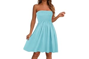 elescat Summer Dresses for Women Strapless Casual Beach Cover Ups Tube Top Sundress