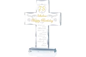 ORNALRIST Happy 75th Birthday Cross Gifts for Women Men, Glass Religious Stand Engraved with 75 Years Old Birthday Blessing, 75 and Fabulous Birthday Presents Ideas for Grandma