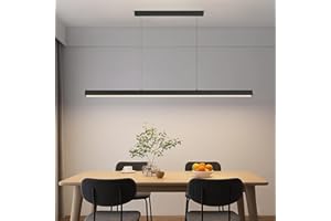 MATVEN 59" LED Linear Pendant Light Fixtures, 25W Dimmable Pool Table Light with Remote, Modern Island Lights for Kitchen Dining Room Living Room Office Bar, 3000k-6000k, Black