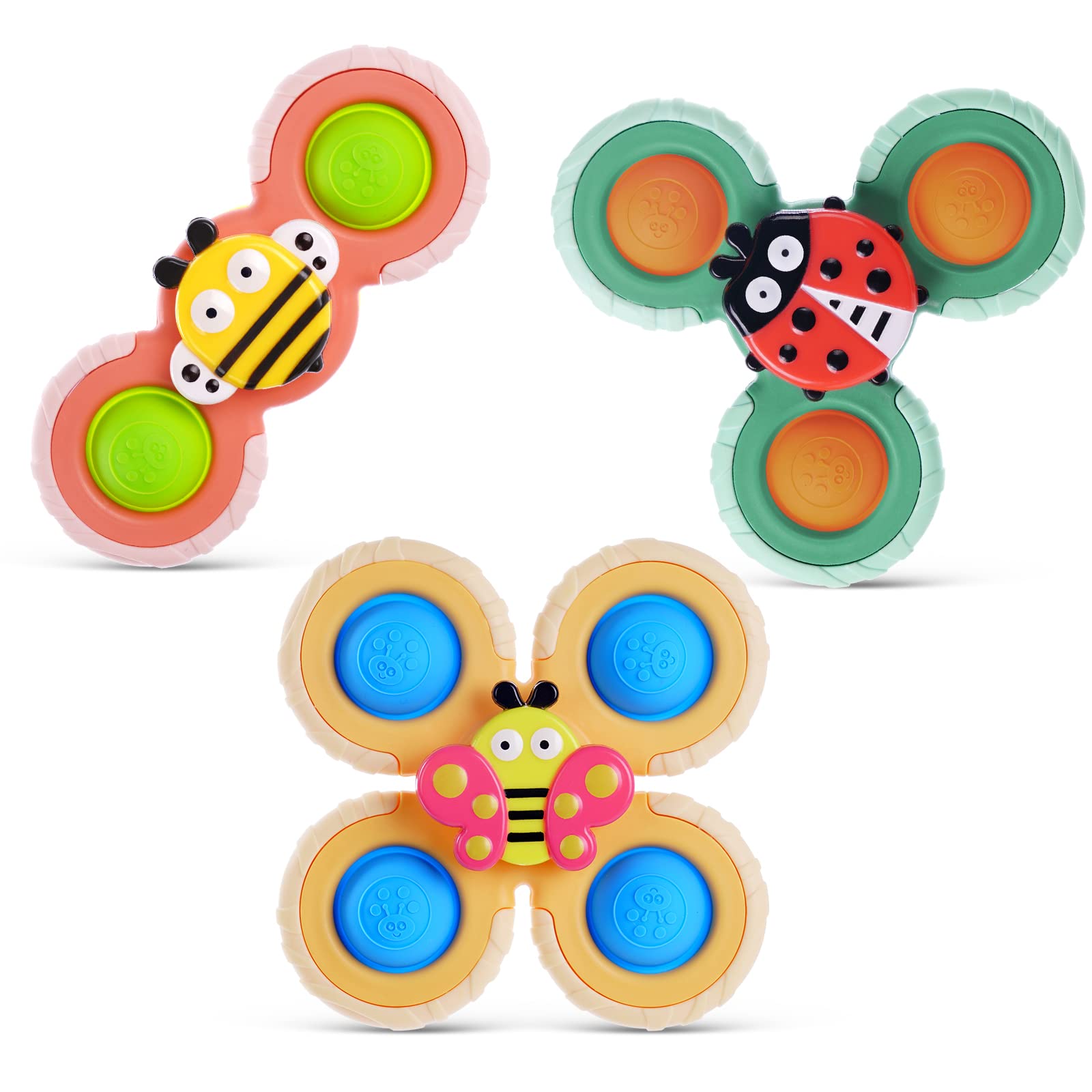 Vicloon Suction Cup Spinner Toys - 3PCS Baby Bath Sensory Toys for Anxiety Relief - Travel Toys for Babies 18 Months Up (Insect) — image 1