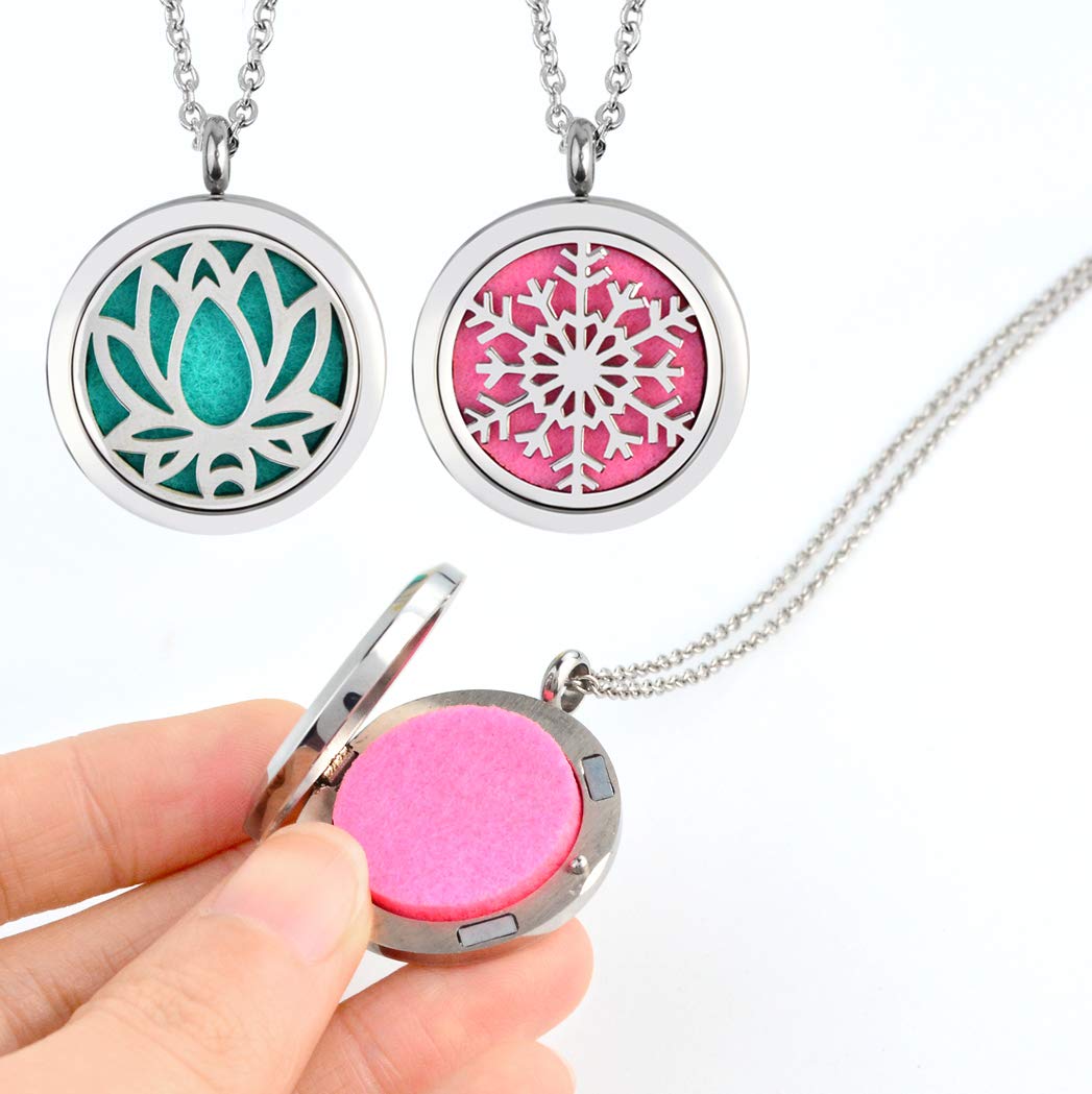 Aromatherapy Essential Oil Diffuser Set, heliltd 2PCS Car Diffuser Vent Clip and 2PCS Essential Oil Perfume Diffuser Necklace Stainless Steel Locket Air Freshener (30mm)