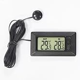 Smart Digital Car Thermometer for Interior &amp; Exterior Use, Dual Display Fahrenheit/Celsius with Max/Min Memory, 9.9 FT Weatherproof Probe Sensor Cable for Sedan, Truck, SUV, Pickup