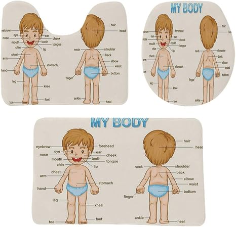 Amazon Co Jp 教育 トイレマット セット浴室マット 3点セット かわいい漫画の子供男の子の体の名前の部分のイラスト 防音 ラグマット 洗える おしゃれ 40 60cm ペールブルーペールブラウン ホーム キッチン