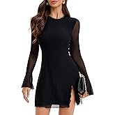 MISMI Women's Bodycon Mock Round Mini Dress Mesh Long Sleeve Club Party Dresses