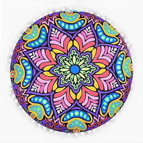 Emprelex 32 Inch Flower Mandala Floor Pillow | Hand-Printed Round Floor Cushion | Organic Cotton | Ideal for Living Room, Bedroom and Yoga Room | Cover Only | (Pink)