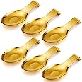 Nuanchu 6 Pcs Stainless Steel Spoon Rest Spatula Ladle Holder Spoon Rest for Stove Top Heavy Duty Spatula Holder for Countertop Dishwasher Safe Utensil Rest for Kitchen, 3.8 x 9.6" (Gold)