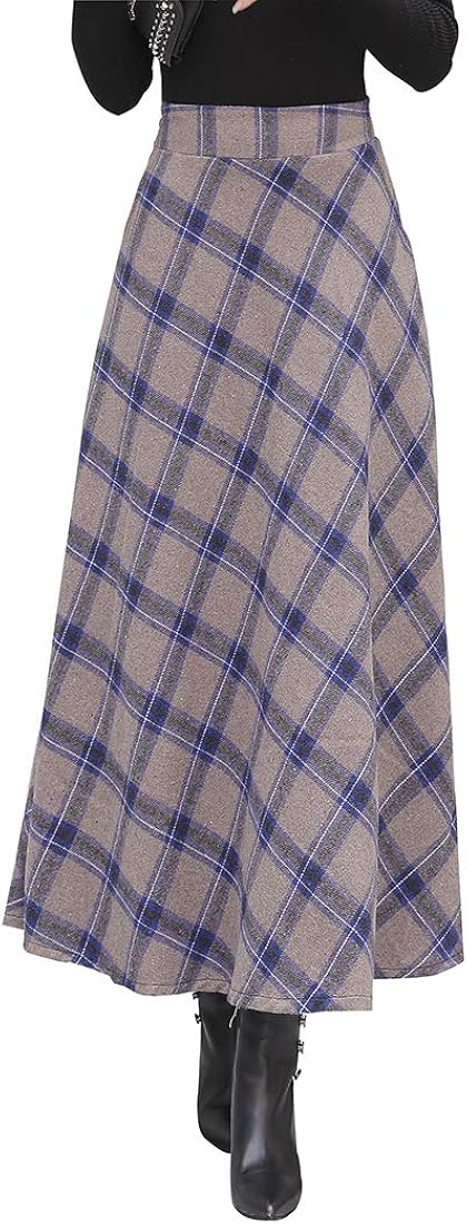 Petalum Damen Maxirock Winter Lang Rock Elegant Vintage Wollrock Hoch Taille A Linie Plissee