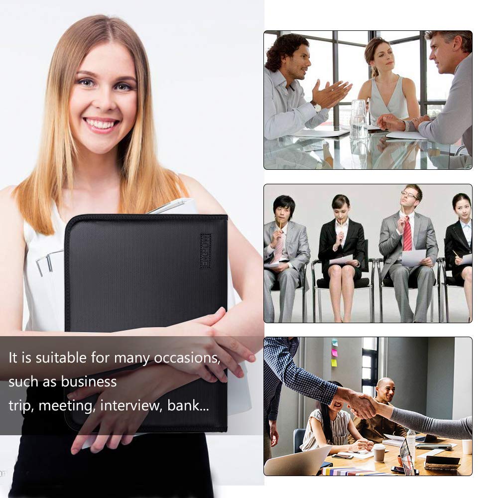 Fireproof Padfolio Portfolio Business File Folder with Zippered Pockets Fire and Water Resistant Executive Writing Pad,Personal Document Organizer Folder,Planners, Briefcase for Travel