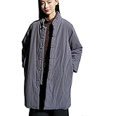 CORETIC Women's Fall Winter Quilted Mid-Length Coat Jacket Chinese Style Cotton Linen Tang Suit Coats with Pockets