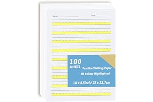 LYUZECHEEAN Write Beginner Paper Level 1 Paper Writing Paper with Lines and Yellow Highlighted Practice Writing Paper for Kids Proper Letter Positioning, 100gsm Paper, 11 x 8.5'', 100 Sheets