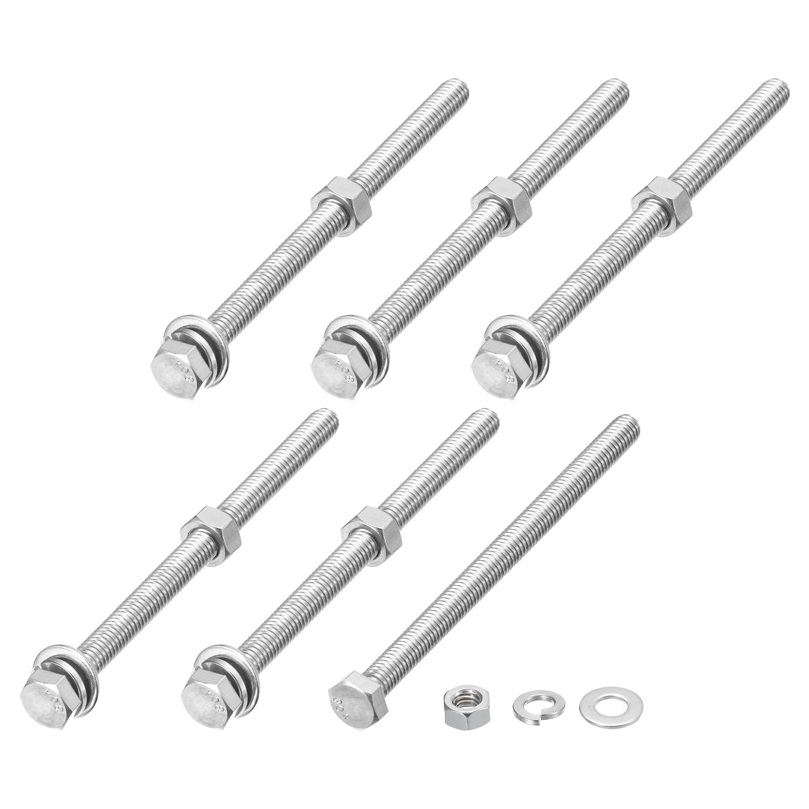METALLIXITY Hex Head Screws Bolts, Nuts, Flat & Lock Washers Kits (5/16-18x5") 6 Set, Stainless Steel Fully Threaded Machine Screws Bolt Set - for Home Appliance Equipment