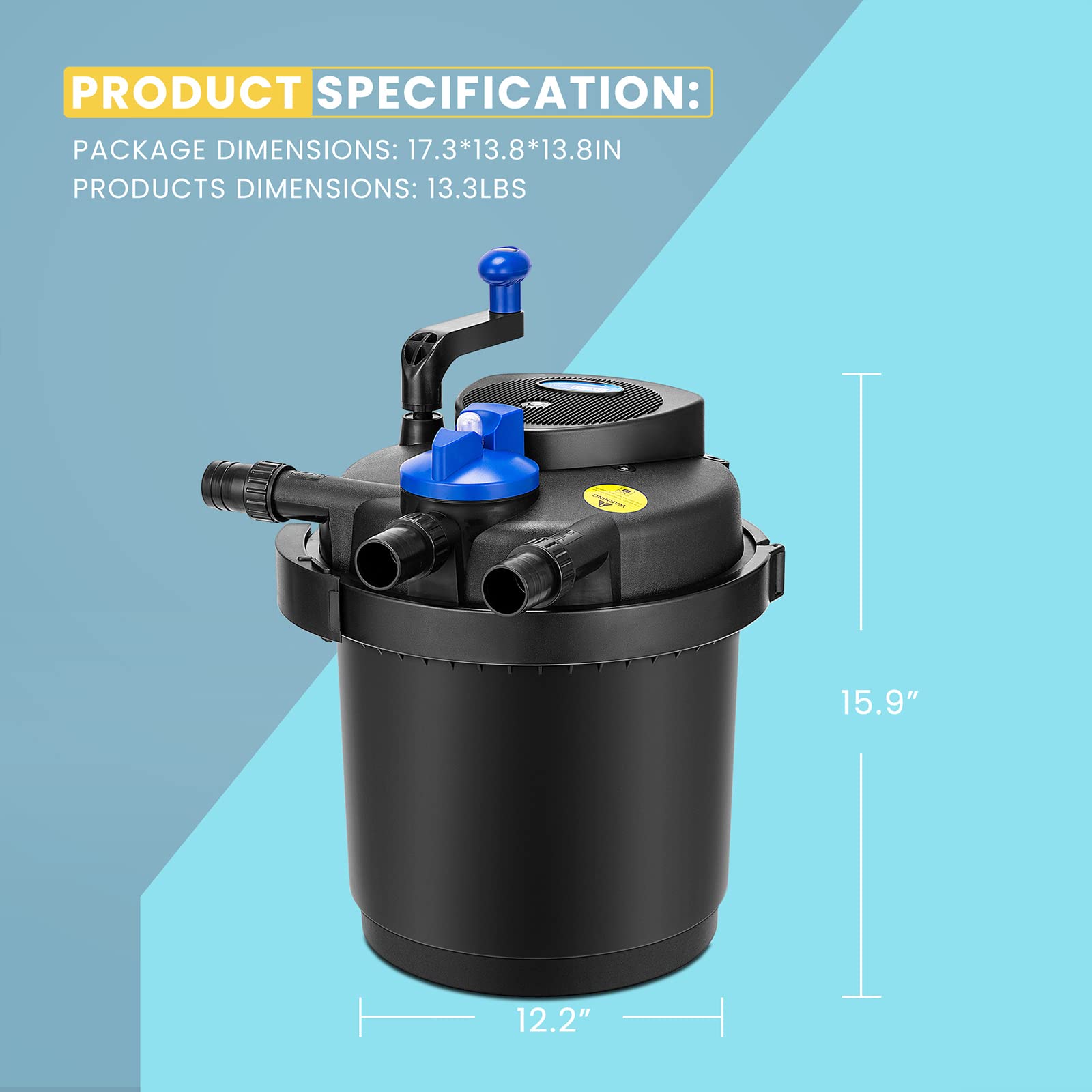 VIVOHOME Pressurized Biological Pond Filter with 13-watt Light, 1580 GPH Suitable for Koi Ponds up to 800 Gallons or Ornamental Ponds up to 1600 Gallons