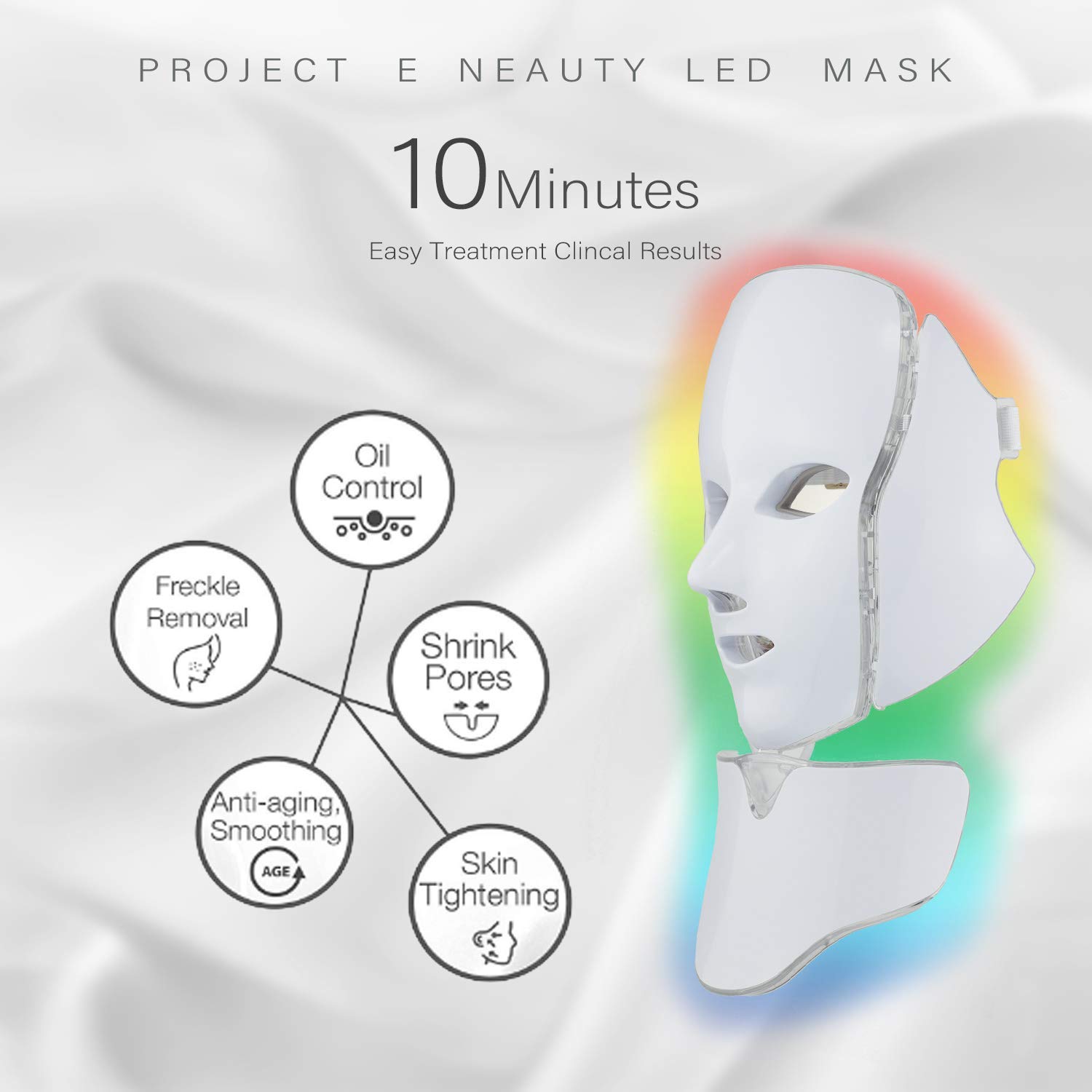 Led Face Mask with 7 Color Facial Skin Deall Mask Proven Light Therapy Acne Photon Mask (White) : Beauty