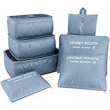 7Pcs Travel Bags Clothes Packing Cube Luggage Organizer with Shoes Bag (Grey blue)