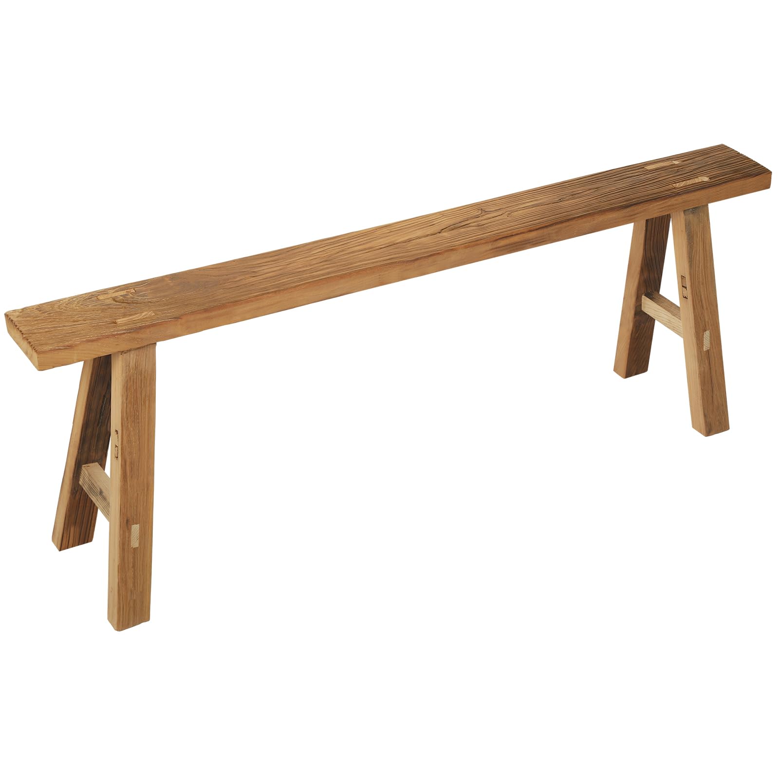 Photo 1 of Threehoney 55 Vintage Bench Weathered Natural Wood Bench Rustic Farmhouse Skinny Wooden Bench Narrow Retro Antique Bench with Grain for Entryway End of Bed Indoor