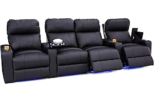 Seatcraft Julius - Big & Tall - Home Theater Seating - Living Room - 400 lbs Capacity - Italian Leather - Power Recline - Powered Headrest-USB Charging,Cupholders,Arm Storage,Row of 4 Loveseat,Black