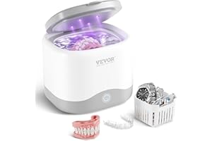 VEVOR Sonic Cleaner for Dentures, 200ML Retainer Cleaner Machine, 30W Cleaning Machine for Dental, Retainer, Aligner, Braces, Mouth Guards, Toothbrush Head, Shaver Head, Jewelry