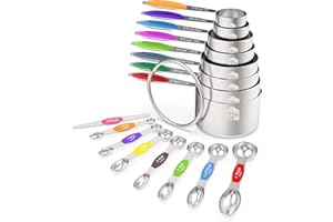 Measuring Cups and Magnetic Measuring Spoons Set, Wildone Stainless Steel 16 Piece Set, 8 Measuring Cups & 7 Double Sided Stackable Magnetic Measuring Spoons & 1 Leveler