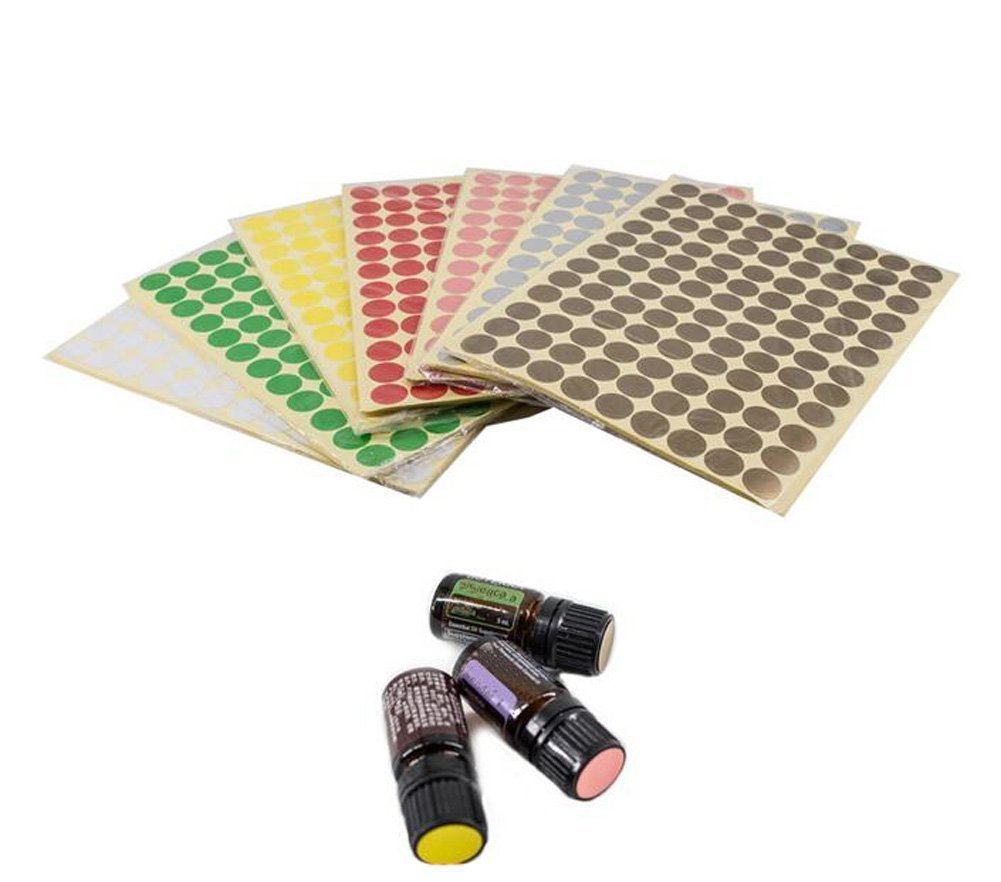 VASANA 6Sheets/576PCS 0.6'' Diameter Multi-Colored Self-Adhensive Essential Oil Labels Round Circle Essential Oil Cap Top Label Stickers for Roller Bottles Sample Vials (Color Random)