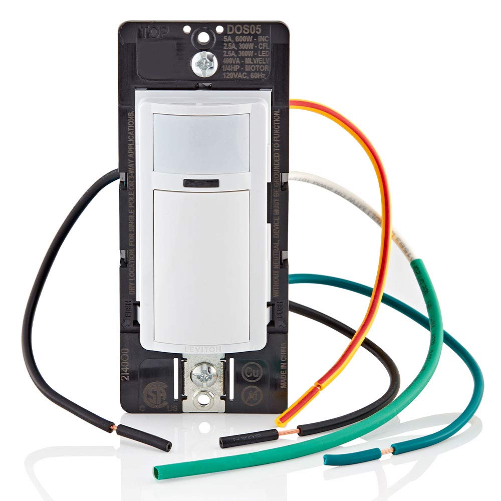 Photo 1 of Leviton DOS05-1LZ Motion Sensor Light Switch, Motion Activated, Auto-On/Auto-Off or Manual-On, 5A, No Neutral Wire Required, Single Pole or 3-Way, White/Ivory/Light Almond